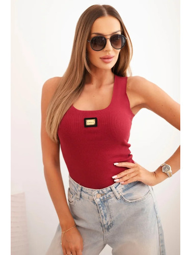 Kesi Women's ribbed tank top with decorative patch burgundy