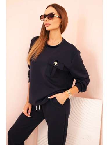 Kesi Włoski Women's set buttercream sweatshirt and pants with elastic navy blue