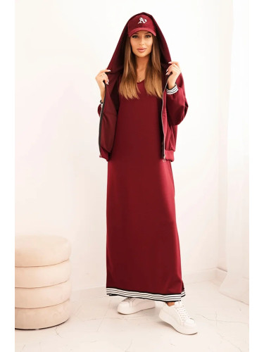 Kesi Włoski Women's set with viscose featuring a button-up blouse and a long dress burgundy