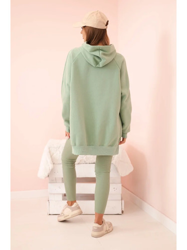 Polski Women's cotton set with a hooded sweatshirt and high-waisted leggings dark mint
