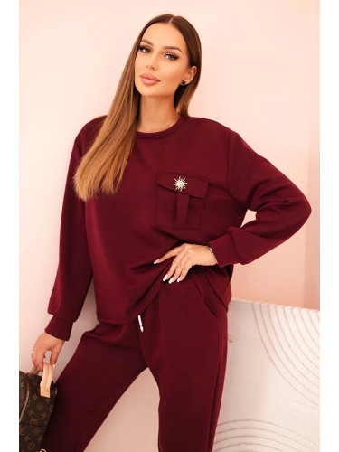 Kesi Włoski Women's set buttercream sweatshirt and pants with elastic plum