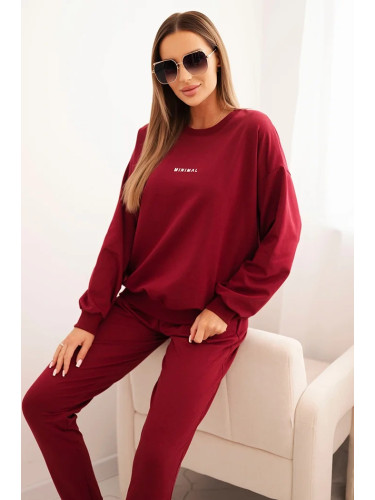 Polski Women's cotton set with Minimal print burgundy