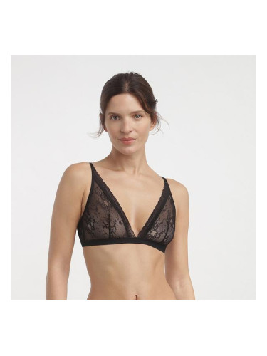 DIM ROMANCE TRIANGLE WIREFREE BRA - Women's Lace Bra Without Underwire - Black