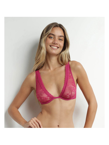 DIM ROMANCE UNDERWIRE FOULARD BRA - Women's Lace Bra with Underwire - Red