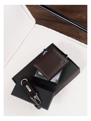 Ombre Gift set of men's brown leather accessories - wallet and key ring