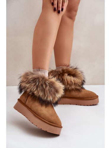 Leather platform snow boots with Camel Avirisa fur