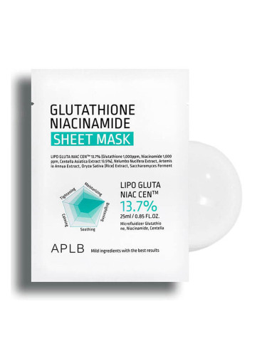 Шийт маска за лице с глутатион и ниацинамид APLB Glutathione Niacinamide Sheet Mask