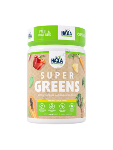 ХАЯ ЛАБС СУПЕР ГРИЙНС С АРОМАТ НАТУРАЛЕН ЛИМОНОВ ШЕЙК прах 300 г