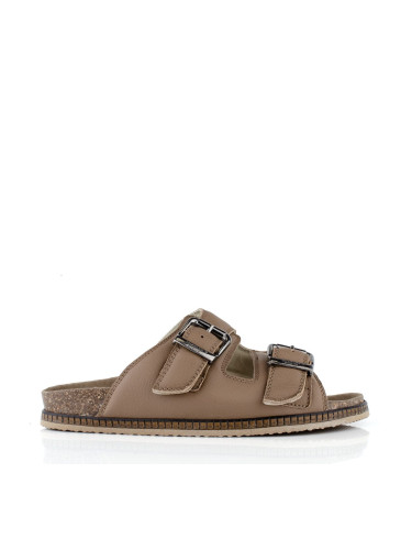 Мъжки кожени чехли с ортопедично ходило в светлокафяво g054