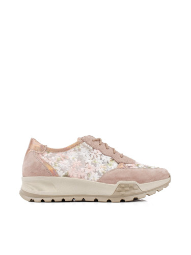 Дамски кожени маратонки в бледорозово и бежово с бродерия 20033