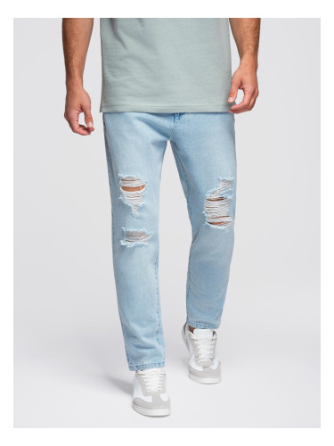 Ombre Men's CARROT FIT denim pants with rubbing - light blue
