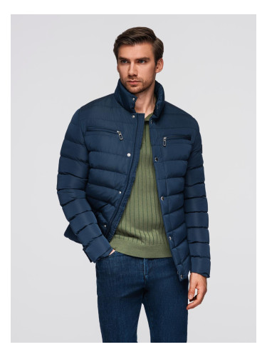 Ombre Men's quilted jacket with stand-up collar and chest zips - navy blue