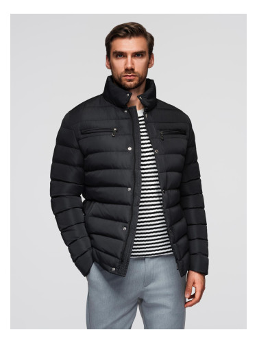 Ombre Men's quilted jacket with stand-up collar and chest zips - black