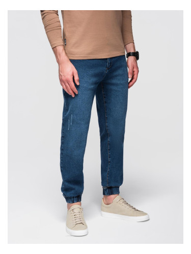 Ombre Men's denim JOGGERS pants with classic bandage - blue