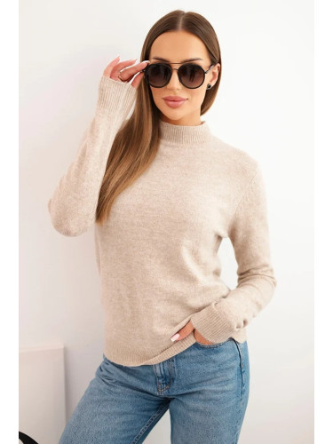 Kesi Włoski Women's sweater with a mock turtleneck made of soft knit dark beige