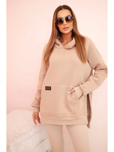 Polski Women's cotton set with a hoodie and high-waisted leggings beige