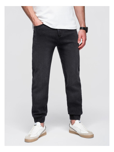 Ombre Men's denim JOGGERS pants with classic flare - black