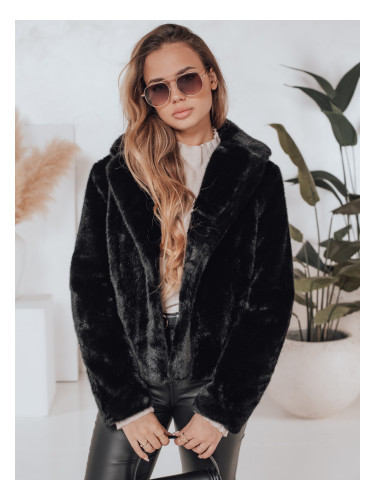 Дамско късо черно кожено палто GLAMFLUFFY