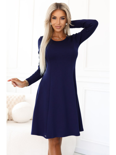 567-2 Comfortable trapeze dress with long sleeves - navy blue