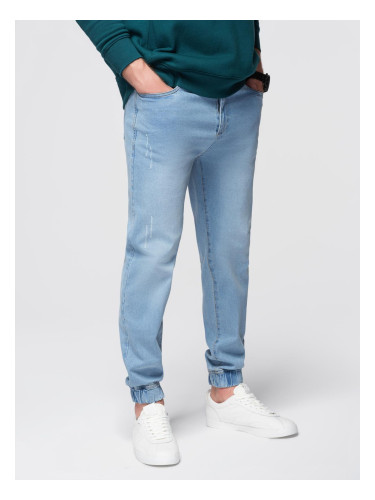 Ombre Men's denim JOGGERS pants with classic bandage - light blue