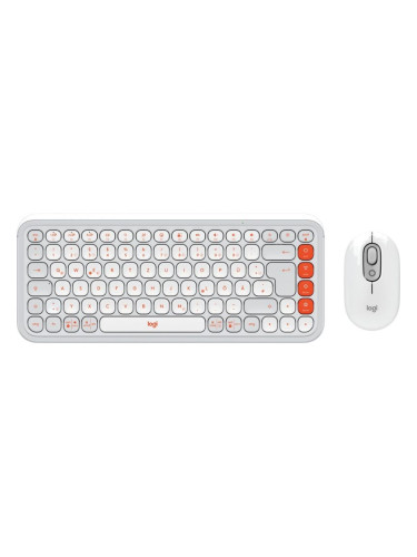  Комплект клавиатура и мишка Logitech - POP ICON COMBO, безжичен, Off White &amp; Orange