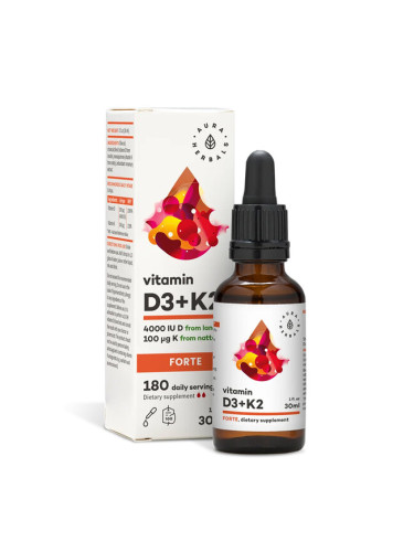 Витамин D3  800 IU + K2 20 µg (форте) 30 ml капки | Aura Herbals