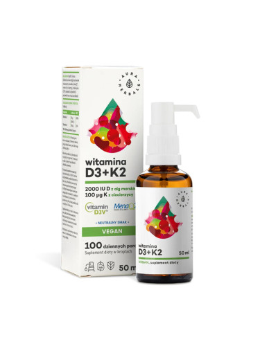 Витамин D3 + K2 (веган формула) 50 ml капки | Aura Herbals
