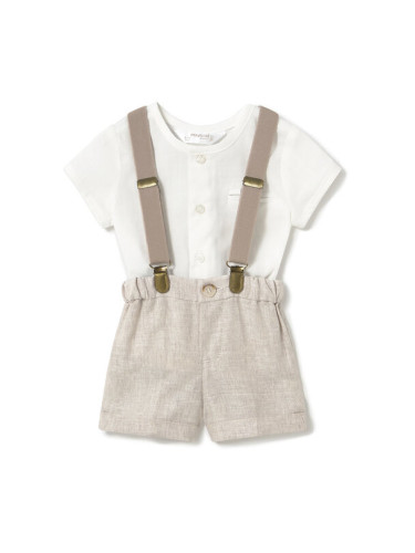 Mayoral Комплект от риза и текстилни шорти 1215 Бежов Regular Fit
