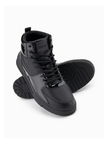 Ombre Men's high boots sneakers with shiny elements - black