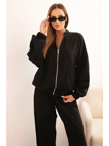 Polski Women's cotton set with wide legs and zip-up hoodie black