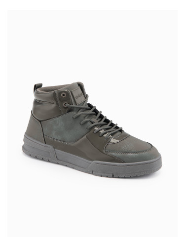 Ombre Men's high boots sneakers with shiny elements - brown