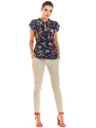 Infinite You Woman's Blouse M194 Navy Blue Flowers