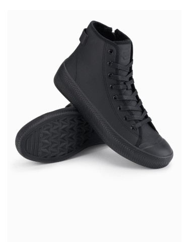 Ombre Men's high top sneakers with zipper for easy donning - black