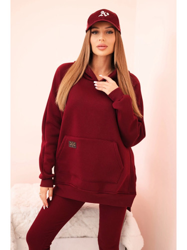 Polski Women's cotton set with a hoodie and high-waisted leggings burgundy