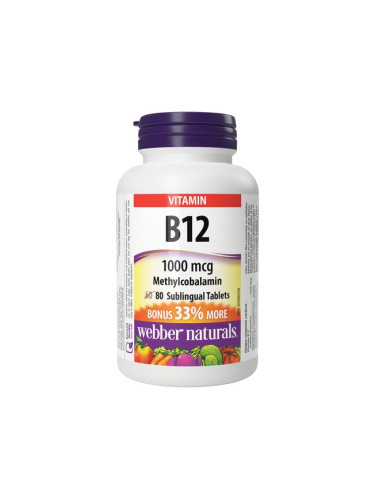 Витамин В12 1000 µg (метилкобаламин) 80 сублингвални таблетки | Webber Naturals