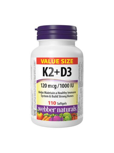 Витамин K2 120 µg + D3 1000 IU 25 µg 110 софтгел капсули | Webber Naturals