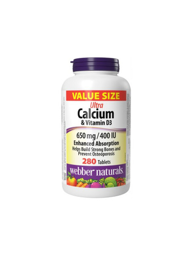 Ултра Калций 650 mg + Витамин D3 400 IU 280 таблетки | Webber Naturals