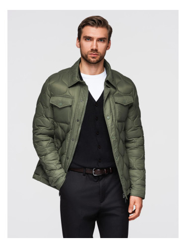 Ombre Men's quilted jacket in shirt cut - olive