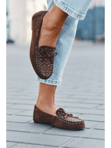 Boto Декорирани дамски мокасини от еко велур кафяви Prissine