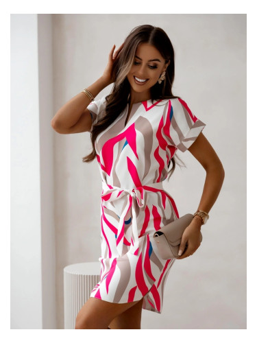 Resti Women's mini dress with short sleeves and belt decorated with florals