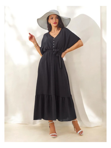 Resti Women's midi dress with short sleeves and decorative buttons