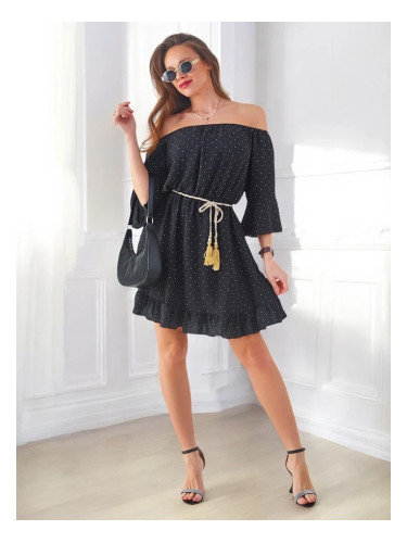 Resti Women's mini dress off-the-shoulder with long sleeves and rhinestones