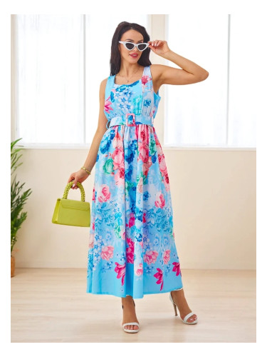 Resti Women's viscose midi dress with straps, featuring a belt in various floral patterns