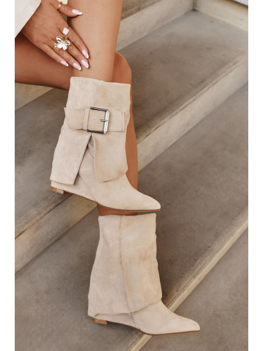 Boto Ботуши на платформа с обърната горна част и закопчалка еко велур бежови Vortinia