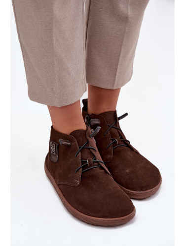 Кожени велурени дамски мокасини Barefoot с декоративен детайл Zazoo