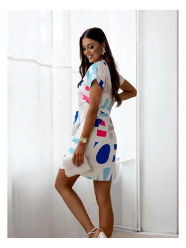 Resti Women's mini dress with short sleeves and a belt, adorned with flowers