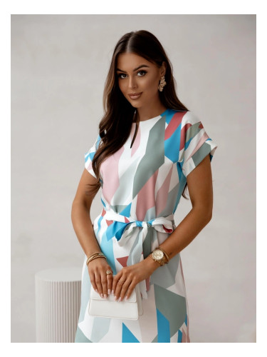 Resti Women's mini dress with short sleeves and a belt decorated with floral patterns