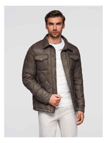Ombre Men's quilted jacket in shirt cut - khaki