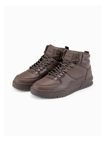 Ombre Men's high-top sneakers shoes with shiny elements - dark brown