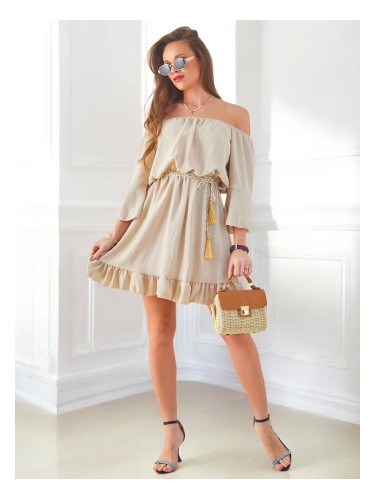 Resti Women's mini dress off-the-shoulder with long sleeves and rhinestones